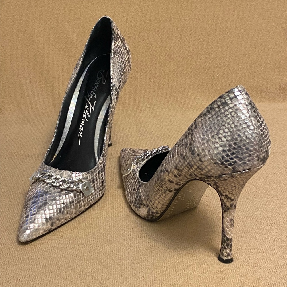 Beverly Feldman Snakeskin Silver-Grey Stiletto ⁴" Heels,Sz 8-M Sexy Night Events